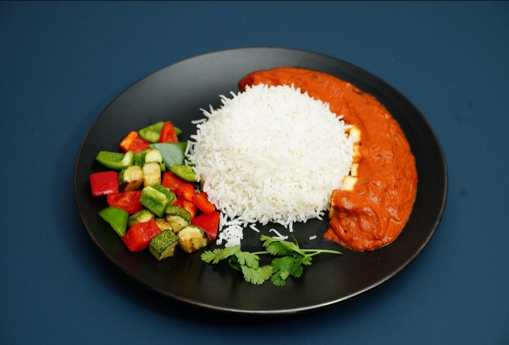 BUTTER PANEER WITH RICE AND VEGETABLES