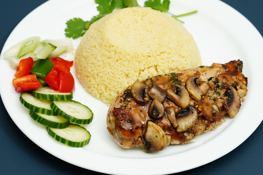 DEMI GLAZE CHICKEN WITH QUINOA AND VEGETABLES